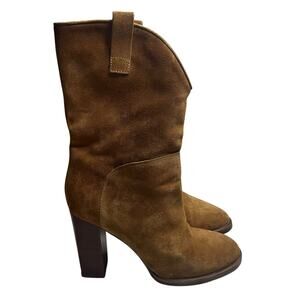 Sigerson Morrison Minimalist Women's Brown Suede Block Heel Boho Western Sz 7